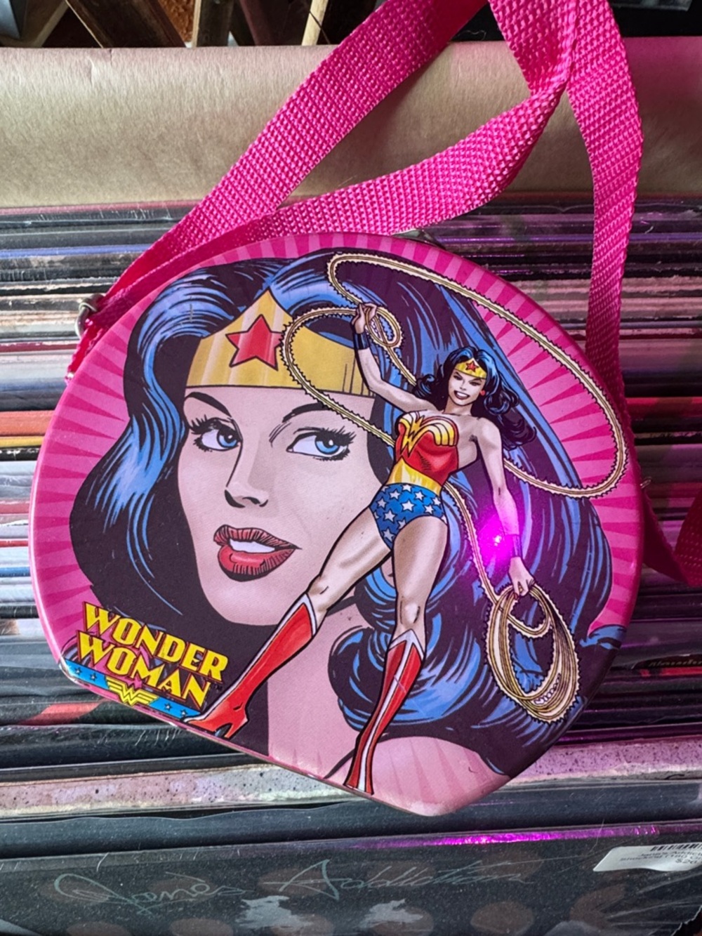 DC Comics Wonder Woman Pink Round Crossbody Bag